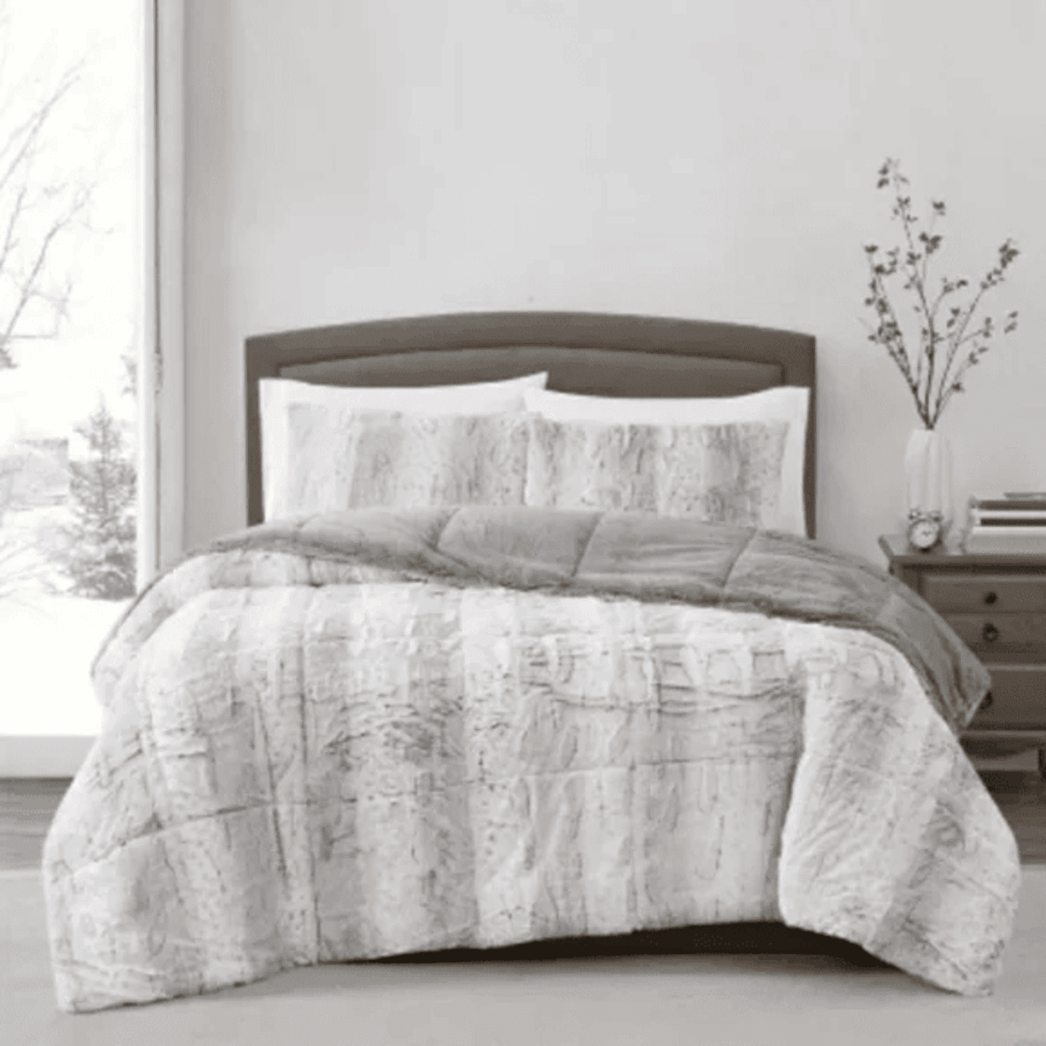 Christian Siriano NY Oversized Faux Fur King Comforter Set, Grey