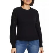CHRISTIAN SIRIANO New York Women's Long Sleeve Crewneck Pointelle Sweater (Black, L)
