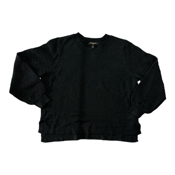 Christian Siriano New York Women's Long Sleeve Crewneck Pointelle Sweater (Black, XL)