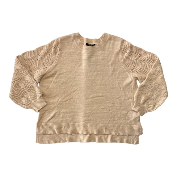 Christian Siriano New York Women's Long Sleeve Crewneck Pointelle Sweater (Caramel, S)