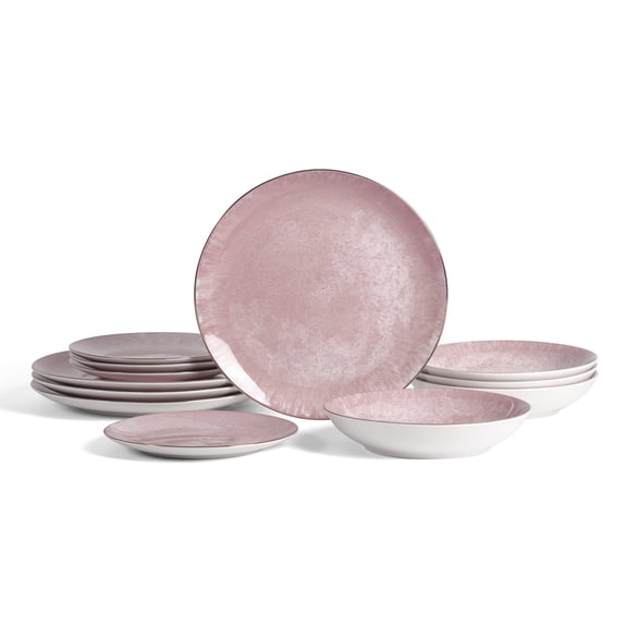 Christian Siriano Onyx Dinnerware Set Pink and Gold Porcelain 12-Piece Service for 4