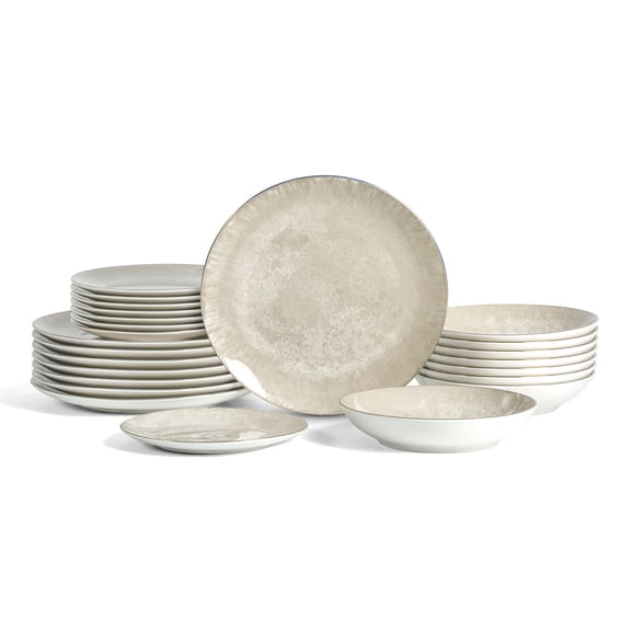 Christian Siriano Onyx Dinnerware Set Porcelain Service for 8 24-Piece Beige and Gold