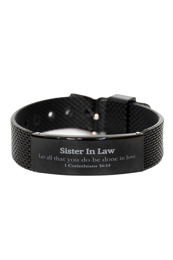 Christian Sister In Law Gifts, Let all that you do be done in love, Bible Verse Scripture Black Shark Mesh Bracelet, Baptism Confirmation Gifts for Sister In Law