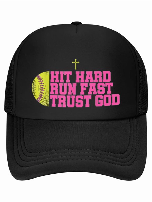 Christian Softball, Hit Hard Run Fast Trust God, Softball Baseball Cap