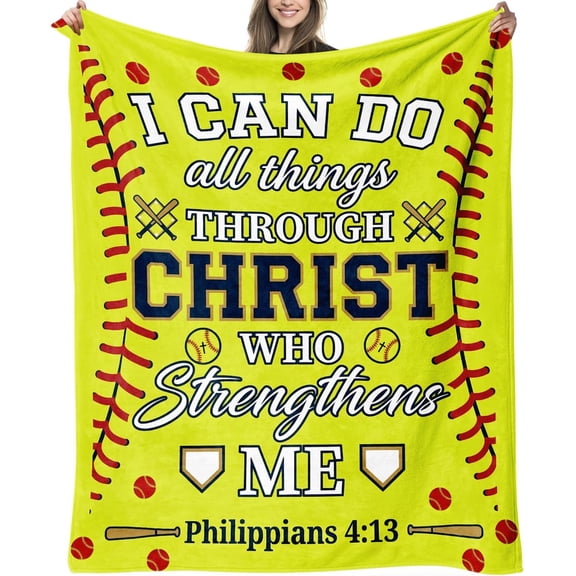 Christian Softball Throw Blanket, Soft Cozy Flannel, Gift for Softball Lovers