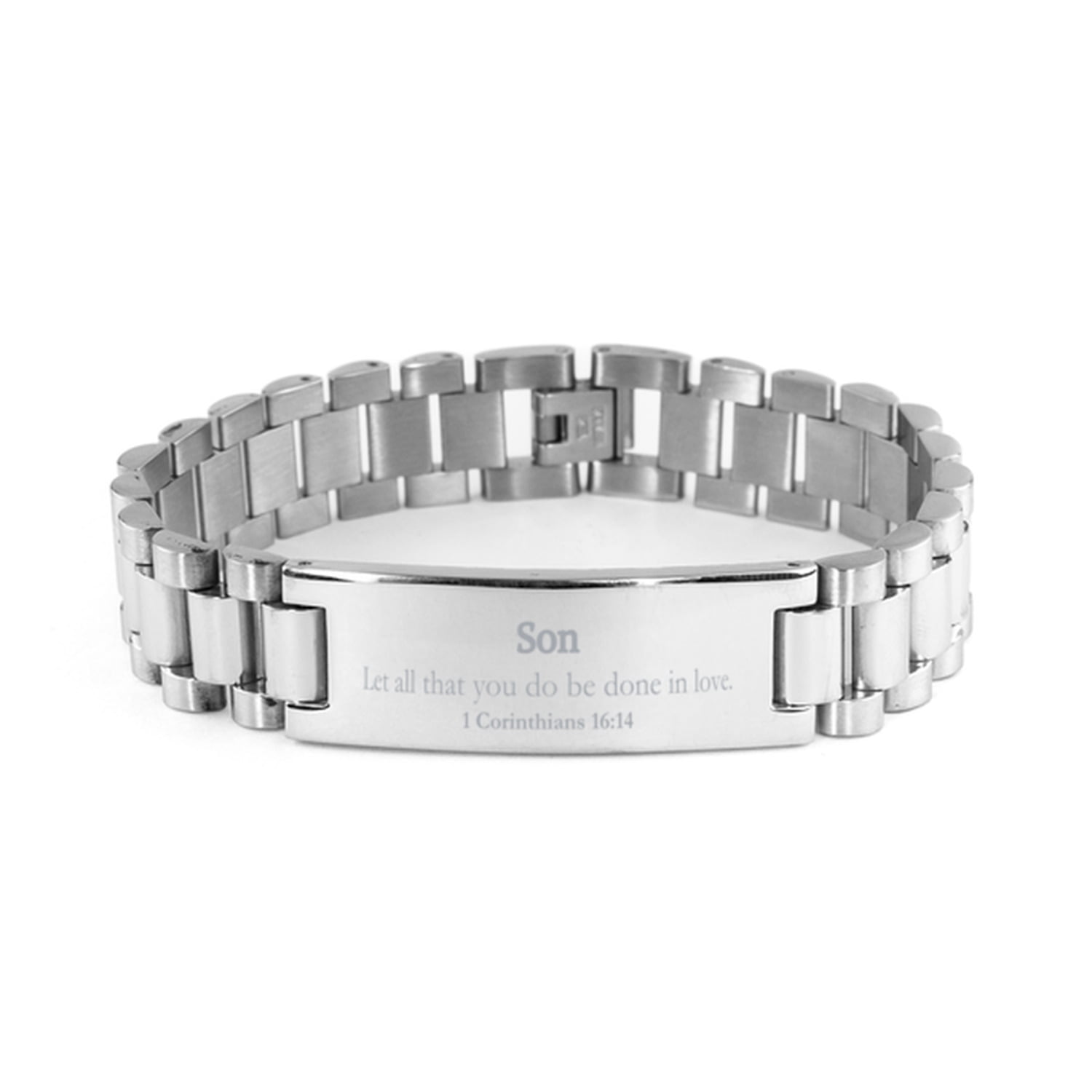 Christian Son Gifts, Let all that you do be done in love, Bible Verse Scripture Ladder Stainless Steel Bracelet, Baptism Confirmation Gifts for Son