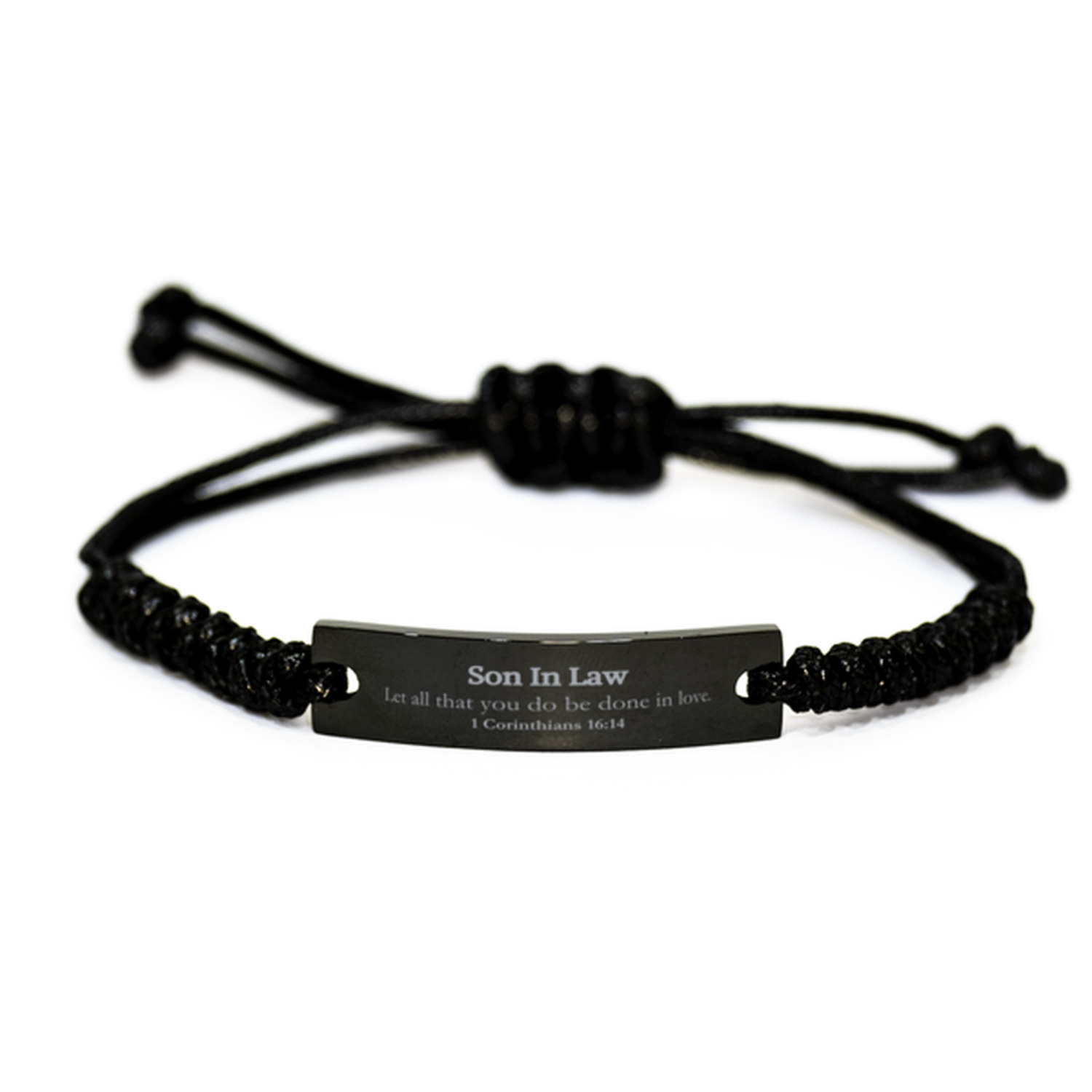 Christian Son In Law Gifts, Let all that you do be done in love, Bible Verse Scripture Black Rope Bracelet, Baptism Confirmation Gifts for Son In Law
