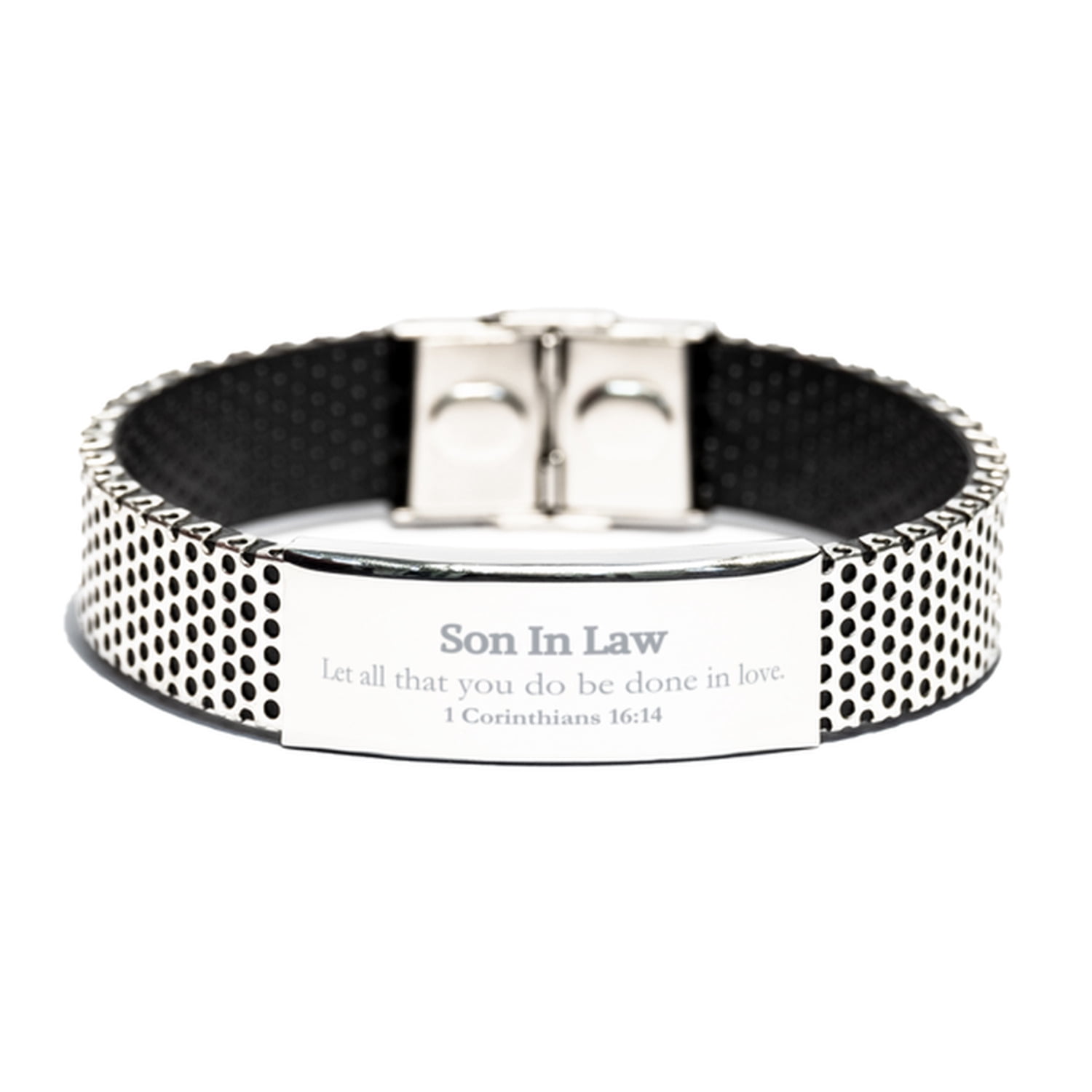 Christian Son In Law Gifts, Let all that you do be done in love, Bible Verse Scripture Stainless Steel Bracelet, Baptism Confirmation Gifts for Son In Law