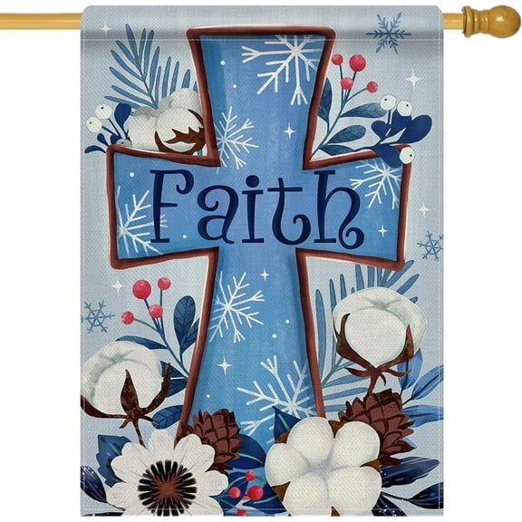 Christian Spring Summer Cross 28 x 40 House Flag Double Sided, Religious Faith Daisy Flower Garden Yard Decorations, Seasonal Floral Butterfly Burlap Outdoor Decor Decorative Large Flag