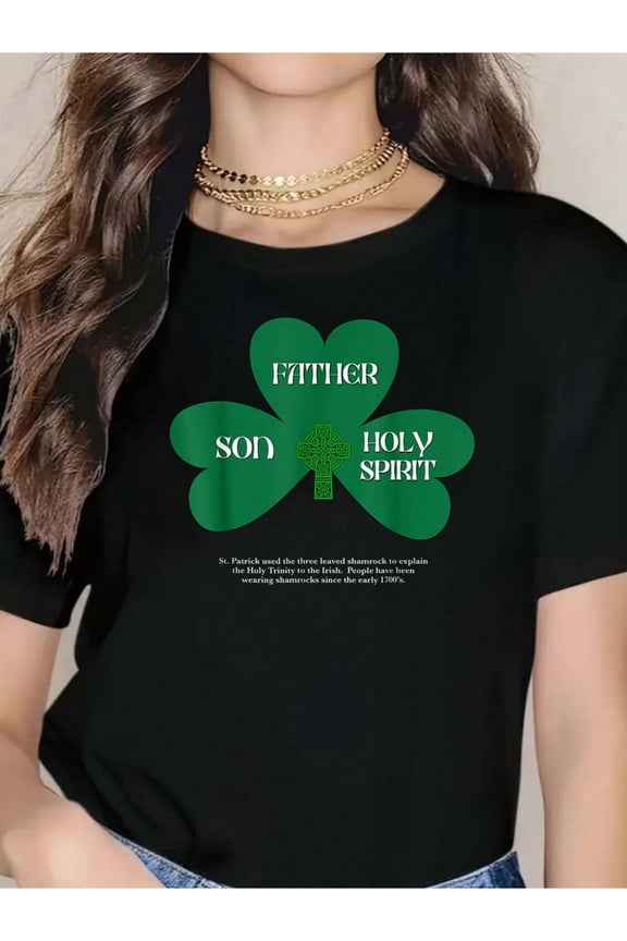 Christian St Patrick's Day Religious Trinity Clover Leaf God T-Shirt-100% Cotton Comfortable & Breathable For Summer, Spring