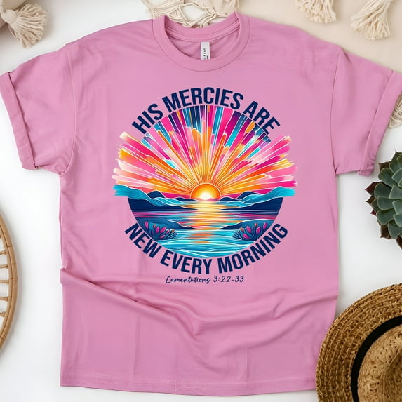 Christian Sunrise Graphic T-Shirt with Bible Verse for Women, Azalea, Size 3XL
