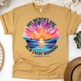 thumbnail image 1 of Christian Sunrise Graphic T-Shirt with Bible Verse for Women, Gold, Size M, 1 of 6