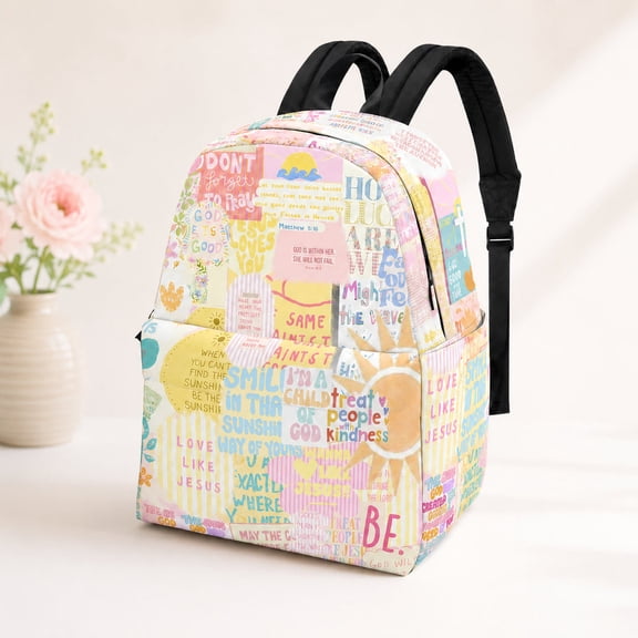 Christian Sunshine Patchwork Backpack, Custom Faith Inspired Bible backpack, Christian Faith Bag, Laptop Bag, Back To School Backpack
