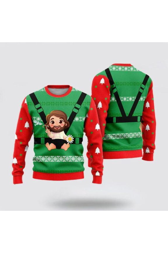 Christian Sweater, Jesus Baby Funny Red Green Ugly Christmas Sweater, Jesus Christmas Sweater, Jesus Saves Shirt
