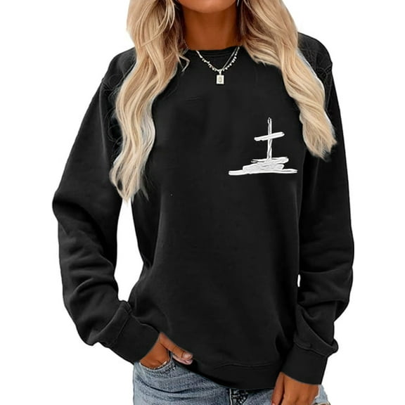 Christian Sweatshirt Crucifix Print Long Sleeve Shirt for Women