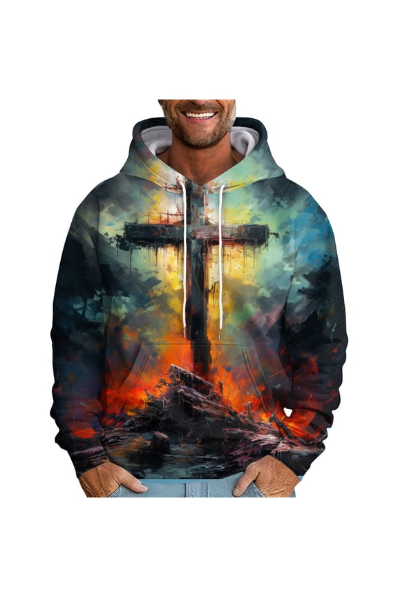 Christian Sweatshirt for Men, Jesus Hoodie Faith Graphic Hoodies for Men, Mens Hooded Sweatshirts Pullover, Young Mens Oversized Casual Clothes, Long Sleeve Winter Gift Apparel, L Gray