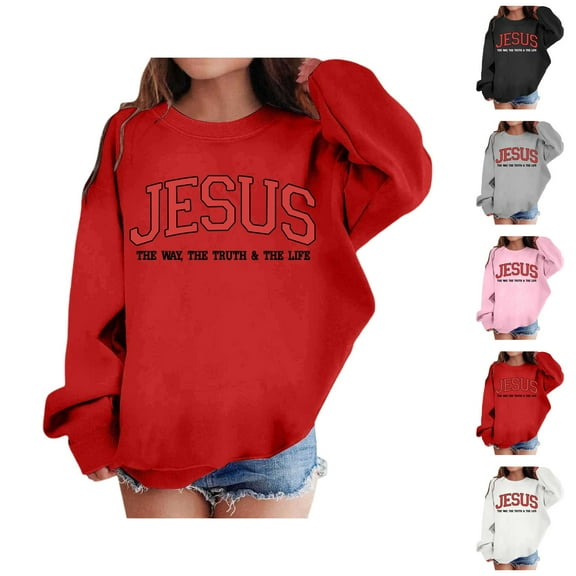 Christian Sweatshirts for Girls Jesus The Way The Truth The Life Cute Graphic Crewneck Sweatshirt Pullover Tops