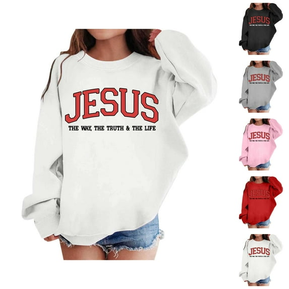Christian Sweatshirts for Girls Jesus The Way The Truth The Life Cute Graphic Crewneck Sweatshirt Pullover Tops