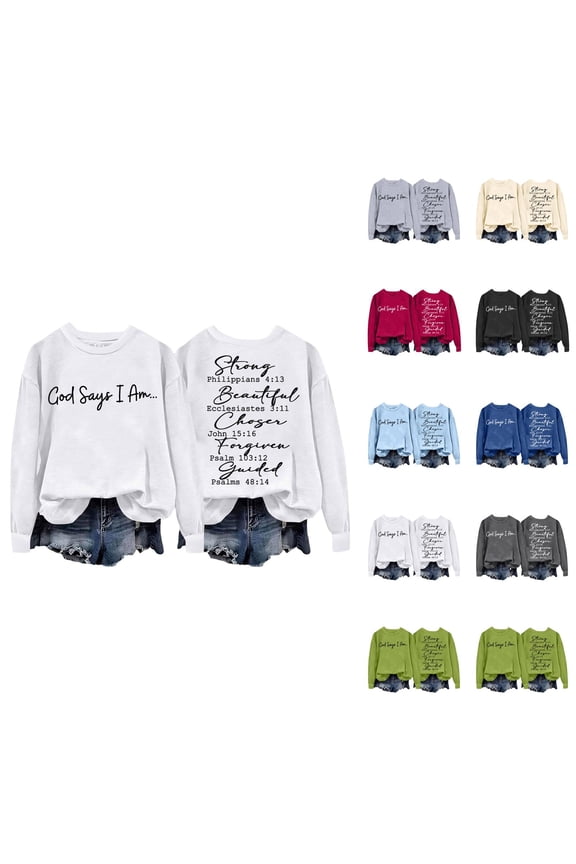 Christian Sweatshirts for Women 2025 God Says I Am Bible Verse Sweatshirt Long Sleeve Crewneck Pullover Tops