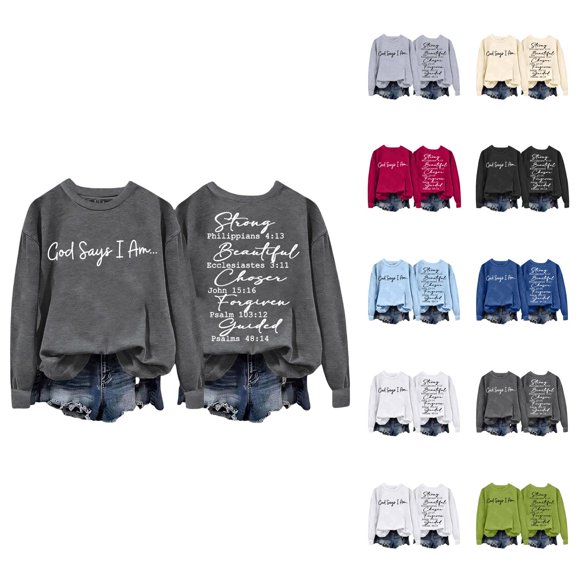 Christian Sweatshirts for Women 2025 God Says I Am Bible Verse Sweatshirt Long Sleeve Crewneck Pullover Tops