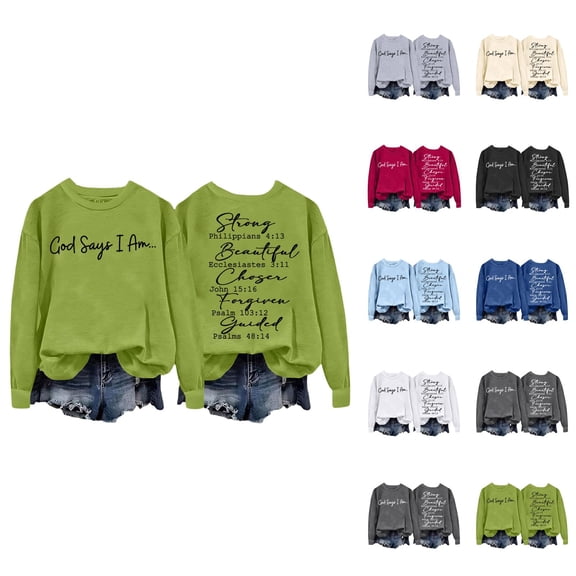 Christian Sweatshirts for Women 2025 God Says I Am Bible Verse Sweatshirt Long Sleeve Crewneck Pullover Tops