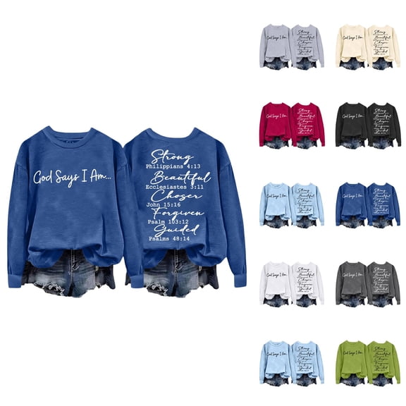 Christian Sweatshirts for Women 2025 God Says I Am Bible Verse Sweatshirt Long Sleeve Crewneck Pullover Tops