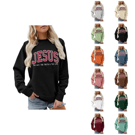 Christian Sweatshirts for Women 2025 Jesus The Way The Truth The Life Sweatshirt Long Sleeve Crewneck Pullover Tops