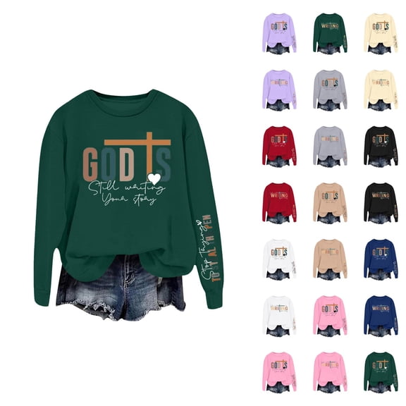 Christian Sweatshirts for Women 2025 Long Sleeve Crewneck Bible Verse Sweatshirt Pullover Tops Fall Winter Outfits