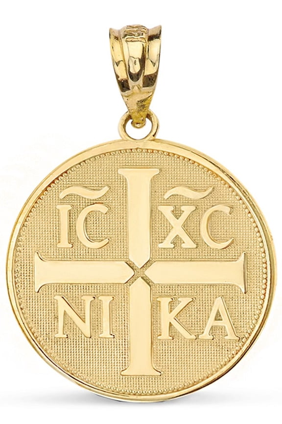 Christian Symbol " " Jesus Christ Conquers Pendant Necklace in Solid Gold (10K Yellow Gold, Pendant Only)
