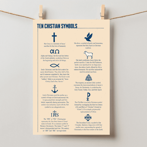 Christian Symbols Infographic Educational Homeschool Art Unframed Paper Poster 8x10in