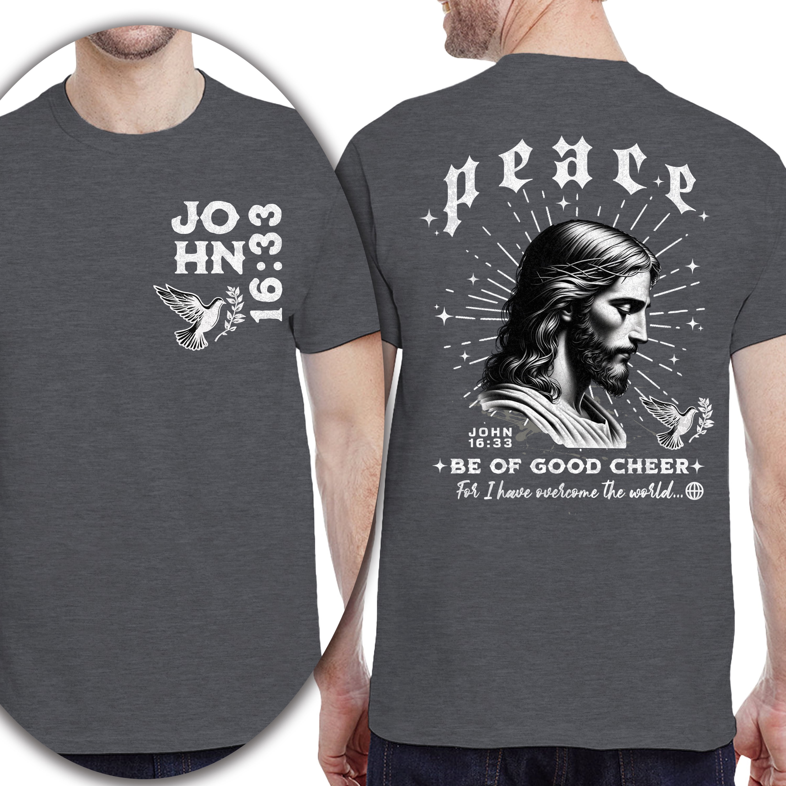 Shirts With Scriptures Christian T-Shirt, Double-Sided Peace Shirt with Jesus Illustration ...