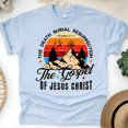 thumbnail image 1 of Christian T-Shirt – The Gospel of Jesus Christ Mountain Cross Tee, 1 Corinthians 15:1-4, Light Blue, Size S, 1 of 6
