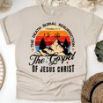 thumbnail image 1 of Christian T-Shirt – The Gospel of Jesus Christ Mountain Cross Tee, 1 Corinthians 15:1-4, Sand, Size S, 1 of 6