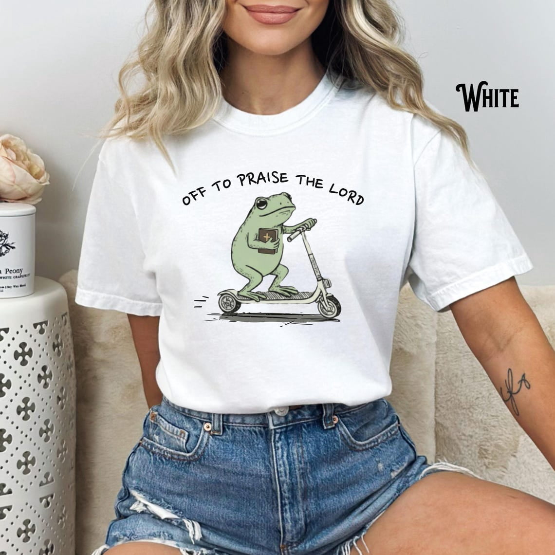Christian T-Shirt, Unisex Garment-Dyed Tee, Funny Frog Off To Praise ...