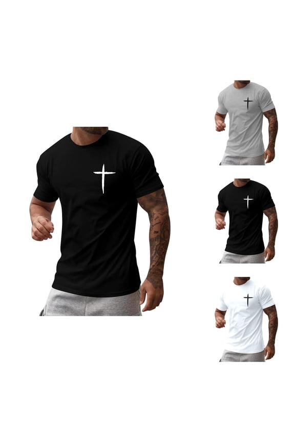 Christian T Shirts for Men 2026 Summer Casual Short Sleeve Crewneck Cross Graphic Tees