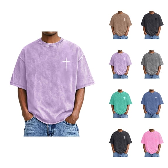 Christian T Shirts for Men 2026 Summer Casual Short Sleeve Crewneck Washed Vintage Shirt Christian Cross Graphic Tees