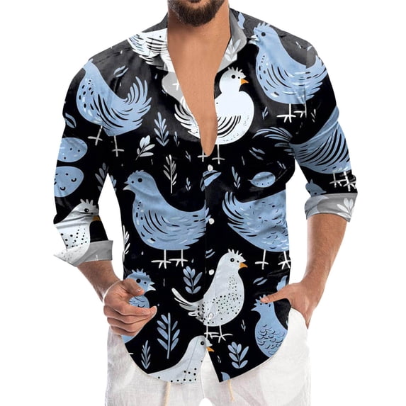 Christian T Shirts for Men Fashion Digital 3D Printed Long Sleeve Lapel Button Down Business Casual Clothing for Men,Black,L