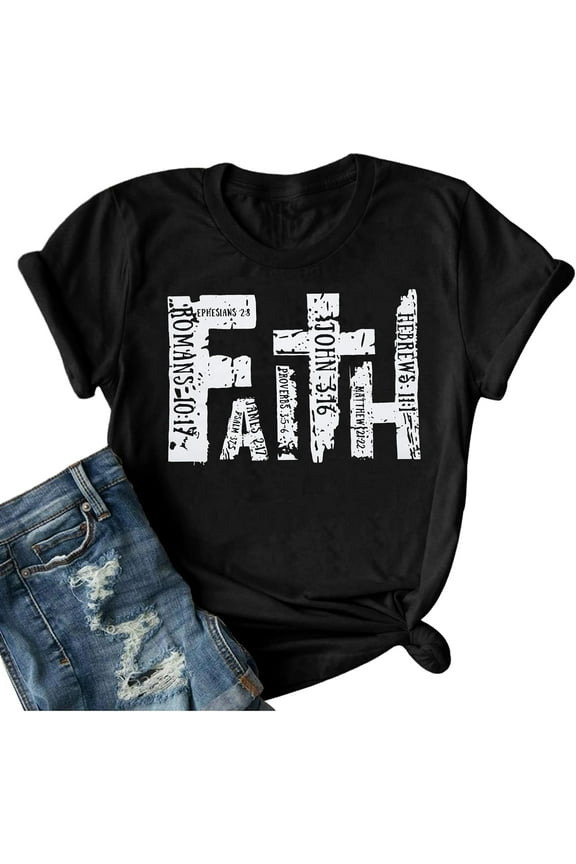 Christian T Shirts for Women Faith Graphic Tee Bible Verse Shirts Retro Religious Shirts Casual Tops
