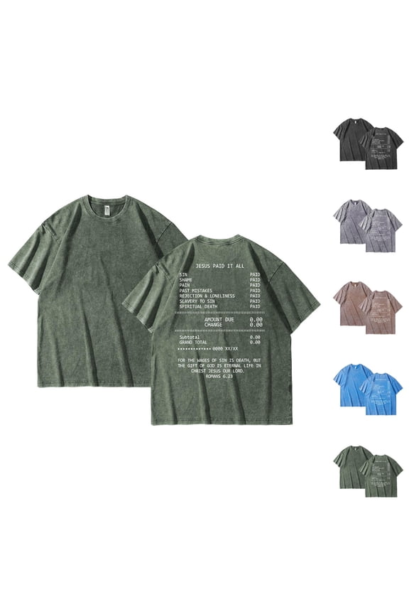 Christian T Shirts for Women Short Sleeve Summer Crewneck Jesus Paid It All Graphic Tees Acid Wash Shirt
