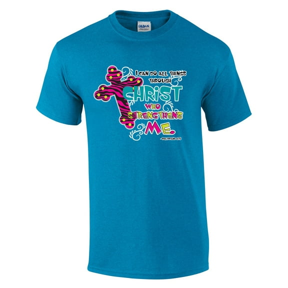 Christian T-shirt I Can Do All Things Through Christ Who Strengthens Me Religious Jesus Cross-AntiqueSapphire-XXL