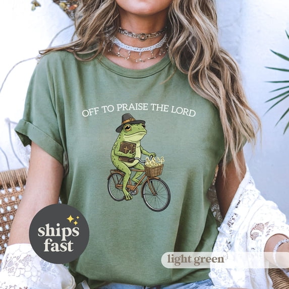 Christian TShirt Unisex GarmentDyed Tee Funny Frog Off To Praise The ...