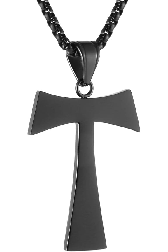 Christian Tau Tao Cross Franciscan Stainless Steel Pendant Necklacee 22+2 Inch, 3 Colors