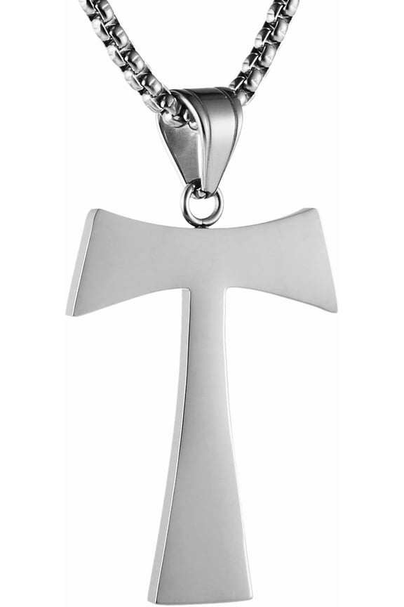 Christian Tau Tao Cross Franciscan Stainless Steel Pendant Necklacee 22+2 Inch, 3 Colors
