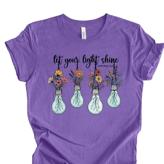 Christian Tee, Let Your Light Shine, Cute Light Bulbs With Flowers, Boho Christian Shirt Unisex S-5XL Hot Trending Shirt, Vintage Birthday Gift