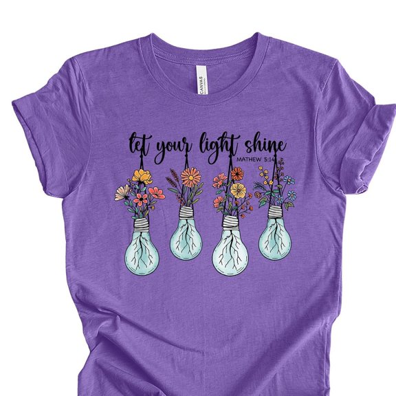 Christian Tee, Let Your Light Shine, Cute Light Bulbs With Flowers, Boho Christian Shirt Unisex S-5XL Hot Trending Shirt, Vintage Birthday Gift