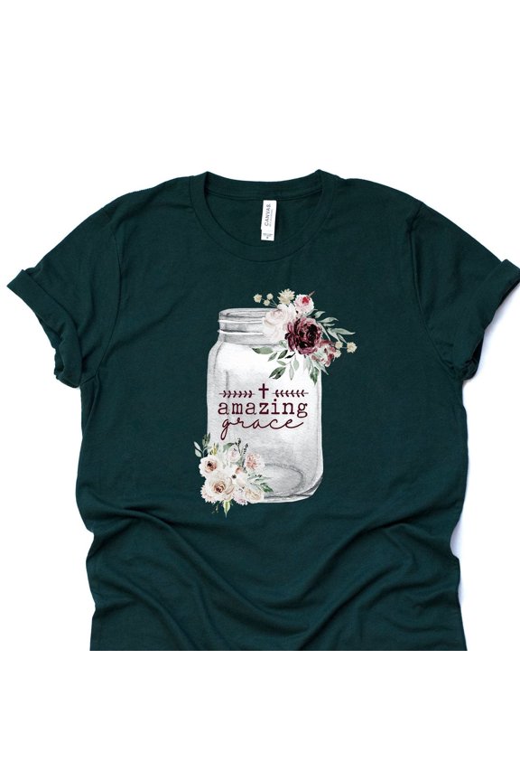 Christian Tee, Pretty Mason Jar With Amazing Grace Words Shirt Unisex S-5XL Hot Trending Shirt, Vintage Birthday Gift