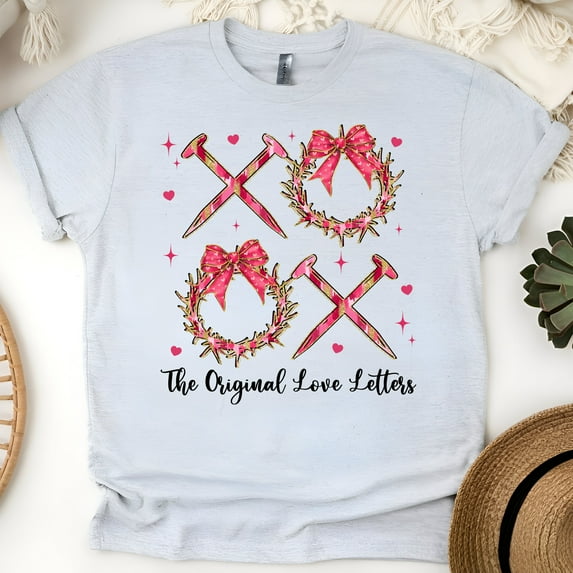 Christian "The Original Love Letters" T-Shirt - Crown of Thorns and Nails Design, Ash, Size S