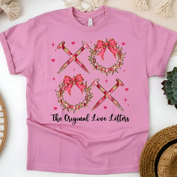 Christian "The Original Love Letters" T-Shirt - Crown of Thorns and Nails Design, Azalea, Size 4XL