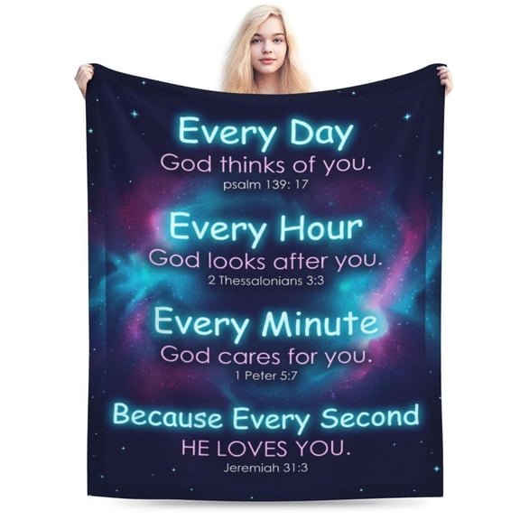 Christian Throw Blanket, Bible Verse Religious Decor, Inspirational Thoughts and Prayers, Soft Cozy Plush Flannel Throw for Couch Bed 50x40