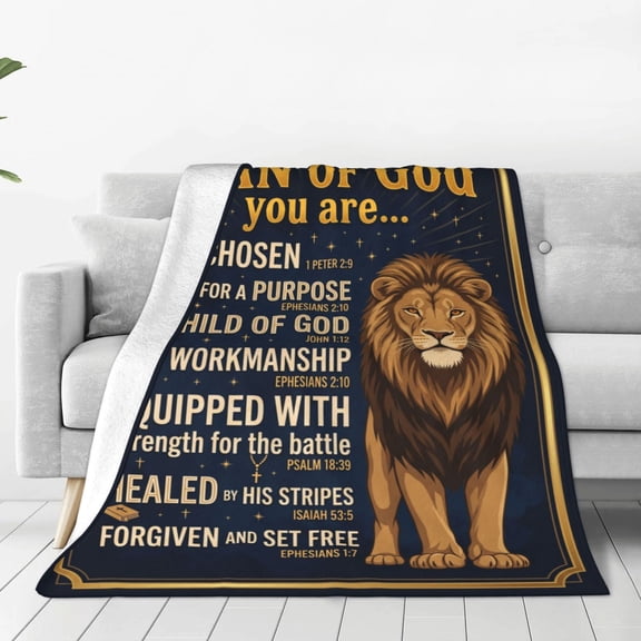 Christian Throw Blanket, Catholic Scripture Pattern and Spiritual Faith Art, Cozy Flannel Blanket for Bed 50x40